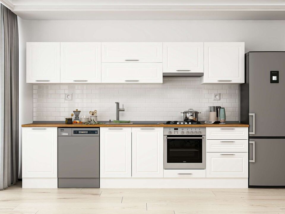 Alvinka 320X210 Cm Klasik Mebran Mutfak Dolabı M-E90S50S60-1 Mebran | Beyaz - Mdf
