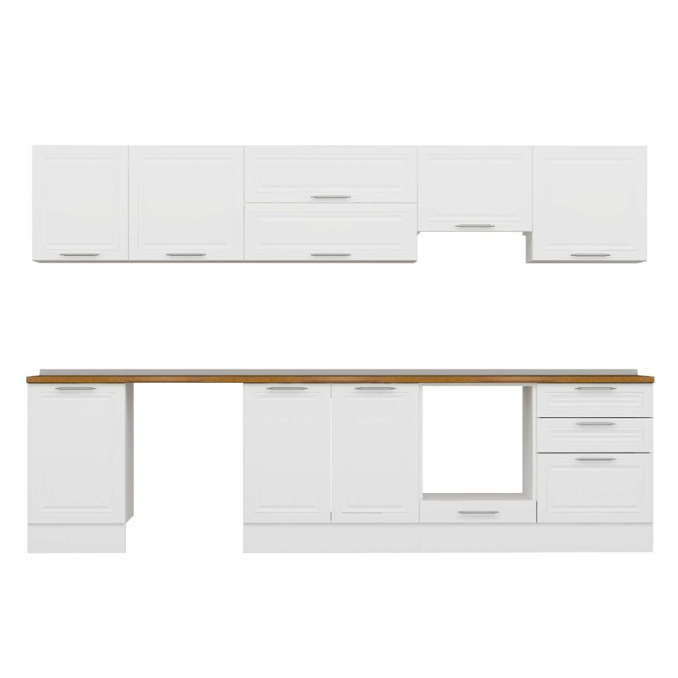 Alvinka 320X210 Cm Klasik Mebran Mutfak Dolabı M-E90S50S60-1 Mebran | Beyaz - Mdf