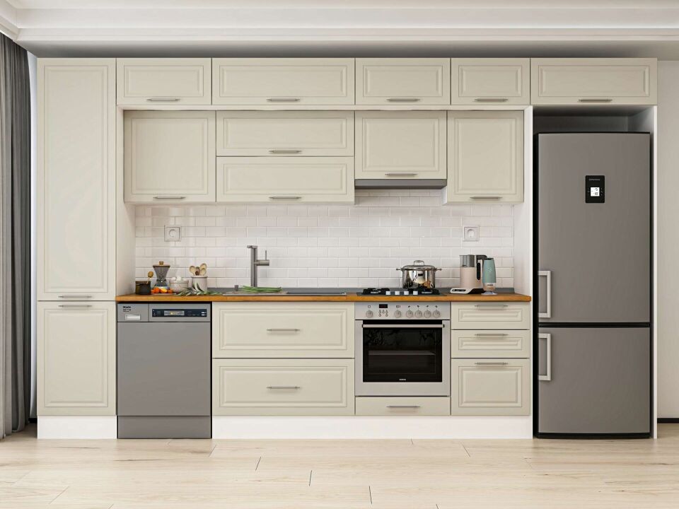 Alvinka 380X240 Cm Klasik Mebran Mutfak Dolabı Mbb-E80B50S50-1 Mebran | Kumtaşı - Mdf