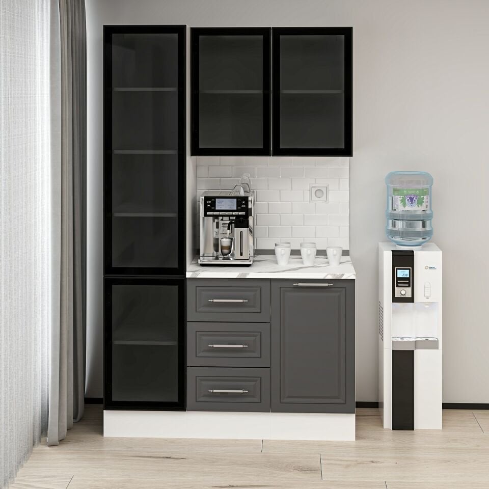 Alvinka Kahve Köşesi 135Cm Mbr_C Beyaz Antrasit Füme Cam