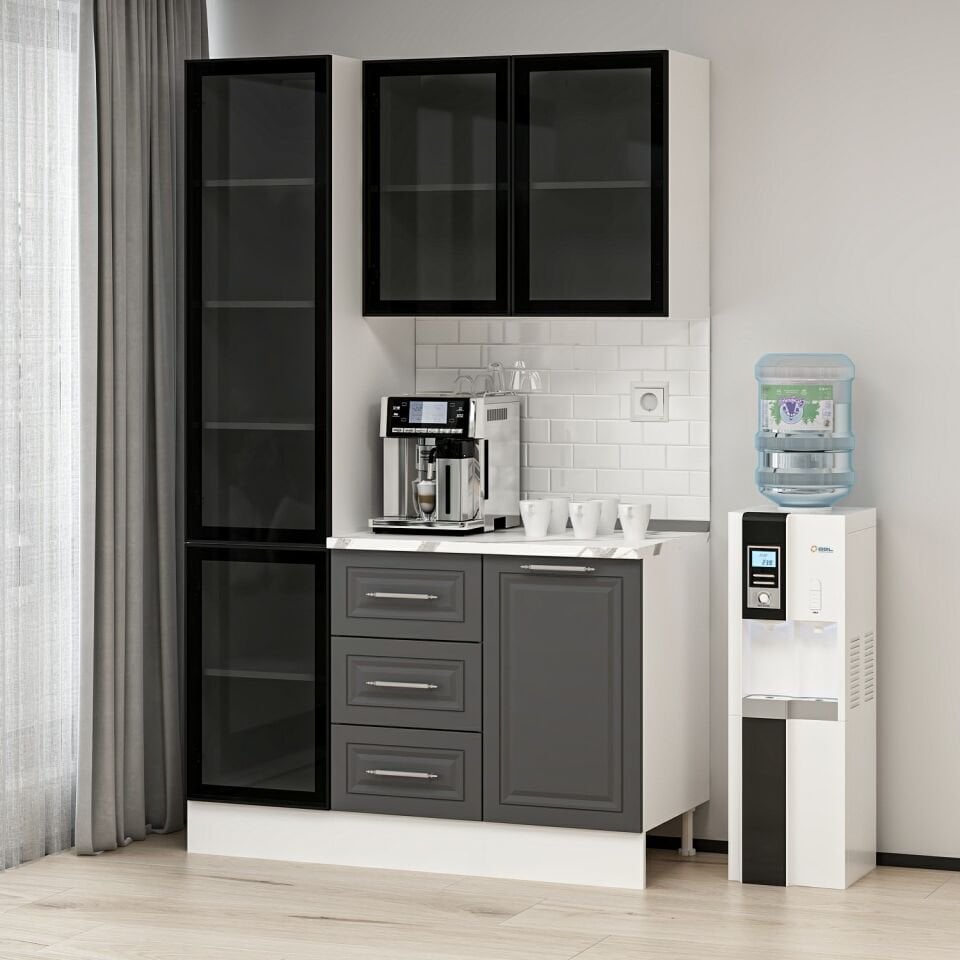 Alvinka Kahve Köşesi 135Cm Mbr_C Beyaz Antrasit Füme Cam