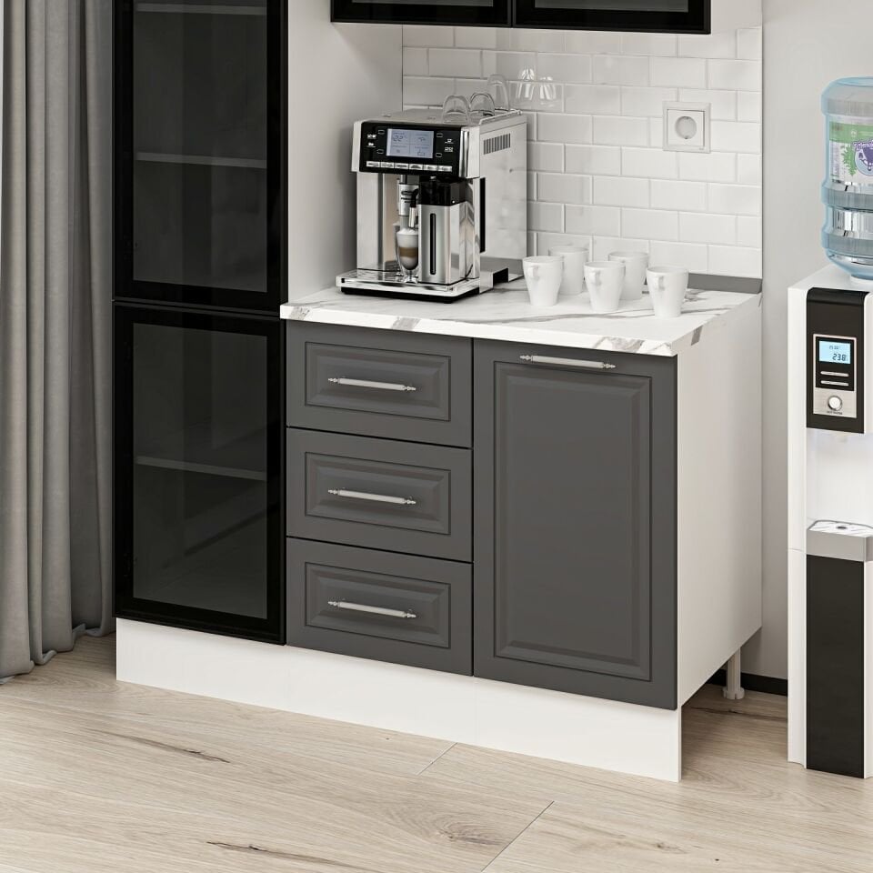 Alvinka Kahve Köşesi 135Cm Mbr_C Beyaz Antrasit Füme Cam