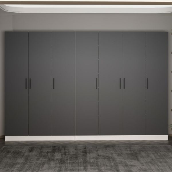 Minar Kale 210 Cm 7 Kapaklı 3B Raf Portmanto Beyaz Antrasit