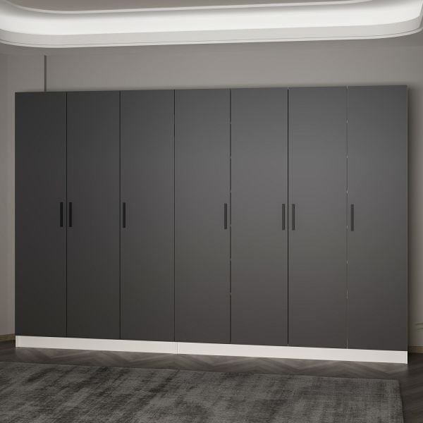 Minar Kale 210 Cm 7 Kapaklı 3B Raf Portmanto Beyaz Antrasit