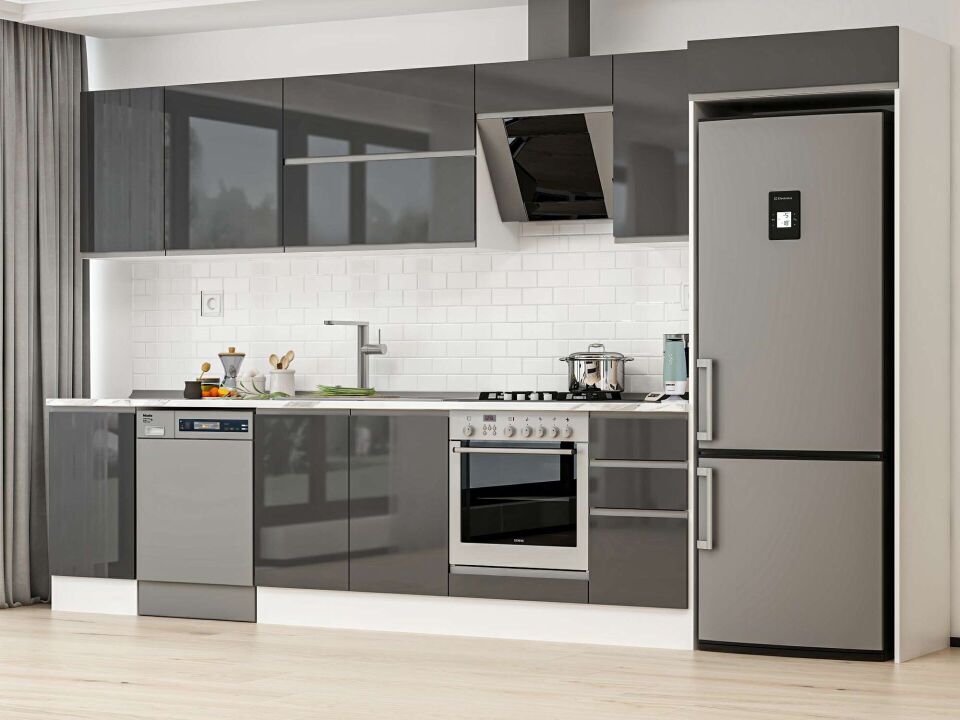 Alvinka 365X222 Cm High Gloss Mutfak Dolabı Mb-E80S45S40-2 High Gloss | Antrasit - Suntalam