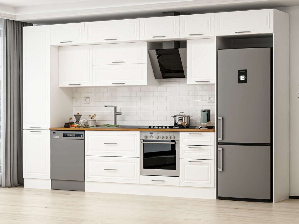 Alvinka 380X240 Cm Klasik Mebran Mutfak Dolabı Mbb-E80B50S50-2 Mebran | Beyaz - Suntalam