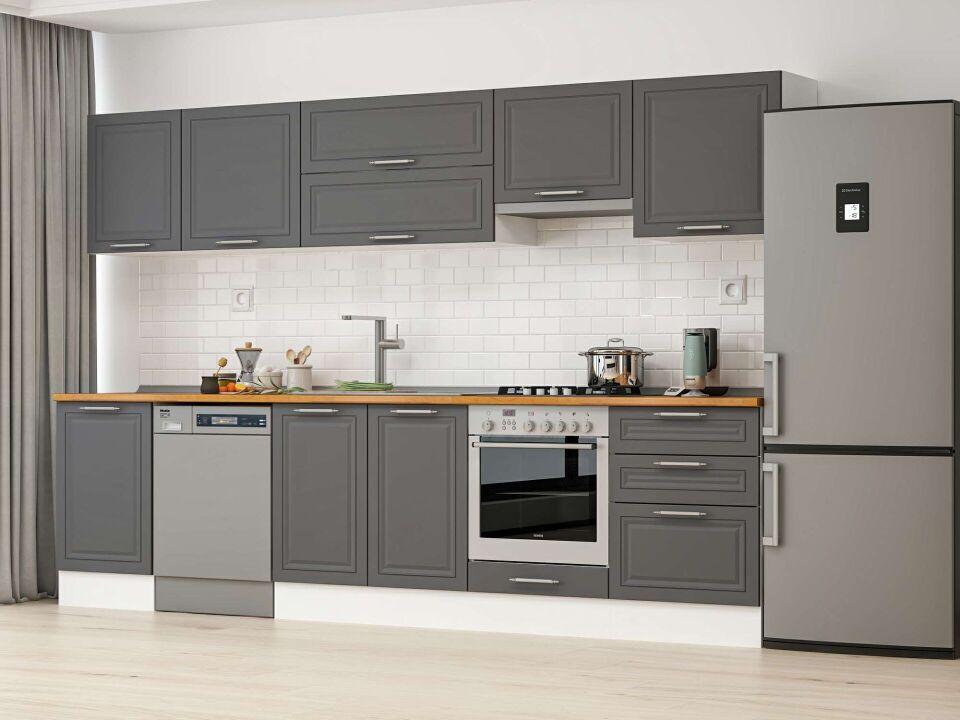 Alvinka 320X210 Cm Klasik Mebran Mutfak Dolabı M-E90S50S60-1 Mebran | Antrasit - Mdf