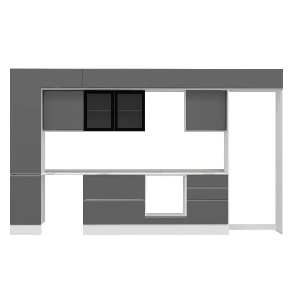 Alvinka 385X240 Cm High Gloss Mutfak Dolabı Mbb-E80B45S60-3 High Gloss | Antrasit - Mdf