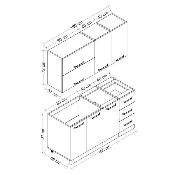 Minar 160 Cm Mutfak Dolabı Beyaz Dore 160-D2
