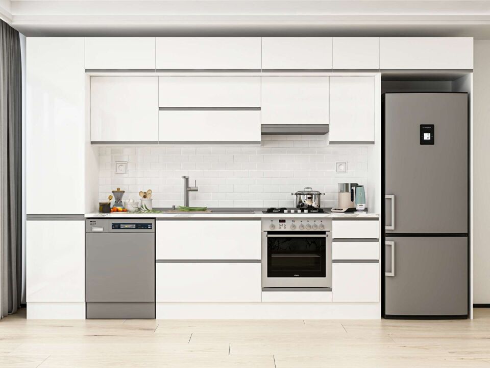 Alvinka 370X240 Cm High Gloss Mutfak Dolabı Mbb-E80B50S40-1 High Gloss | Beyaz - Mdf