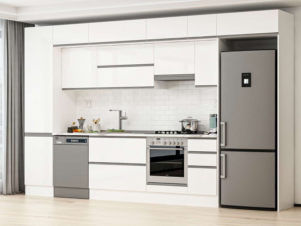 Alvinka 370X240 Cm High Gloss Mutfak Dolabı Mbb-E80B50S40-1 High Gloss | Beyaz - Mdf