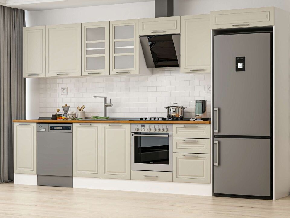 Alvinka 380X222 Cm Klasik Mebran Mutfak Dolabı Mb-E90S40S50-3 Mebran | Kumtaşı - Mdf