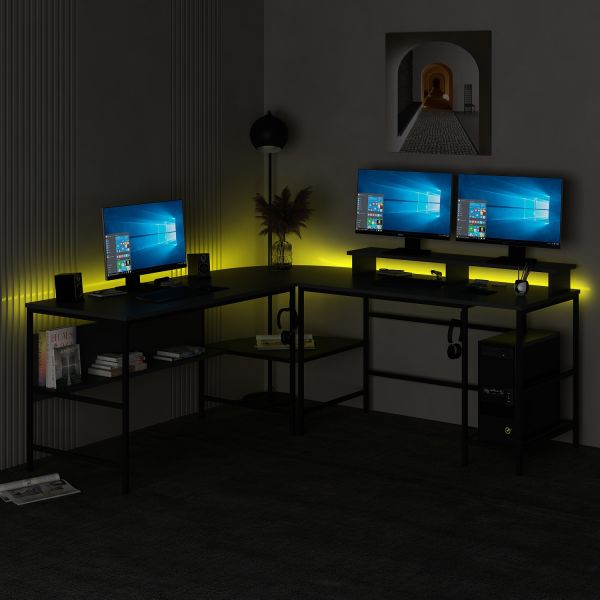 Minar Greta RGB Led Işıklı L Köşe Çalışma Masası - Antrasit