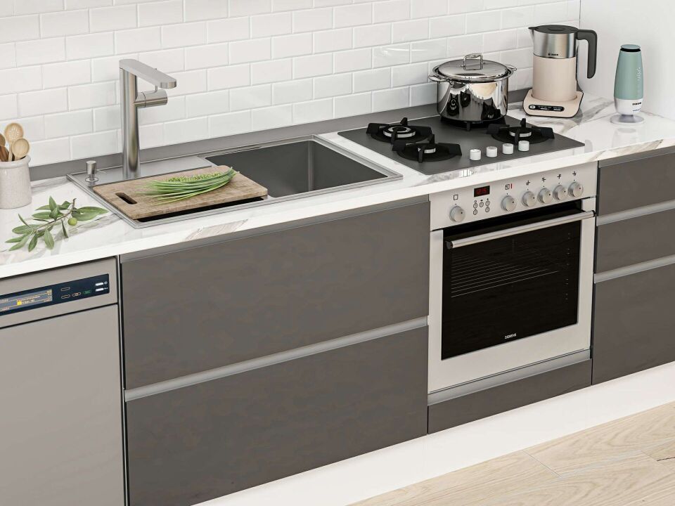 Alvinka 370X240 Cm High Gloss Mutfak Dolabı Mbb-E80B50S40-1 High Gloss | Antrasit - Suntalam