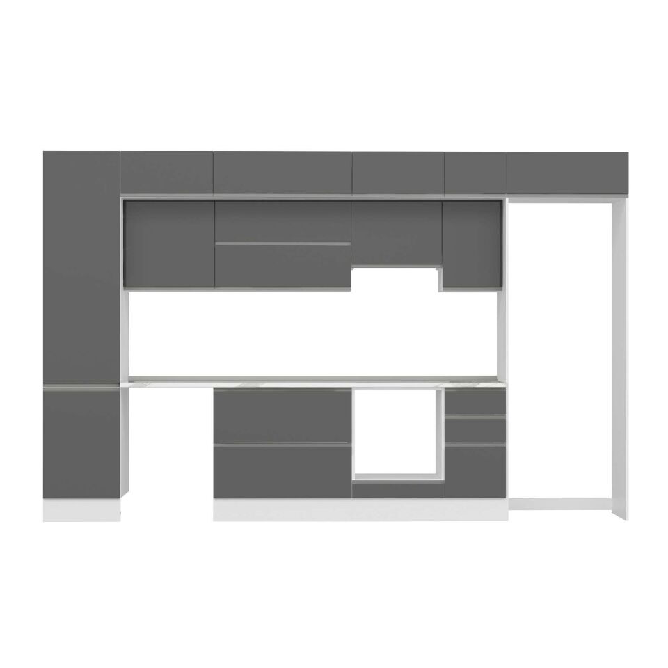 Alvinka 370X240 Cm High Gloss Mutfak Dolabı Mbb-E80B50S40-1 High Gloss | Antrasit - Suntalam