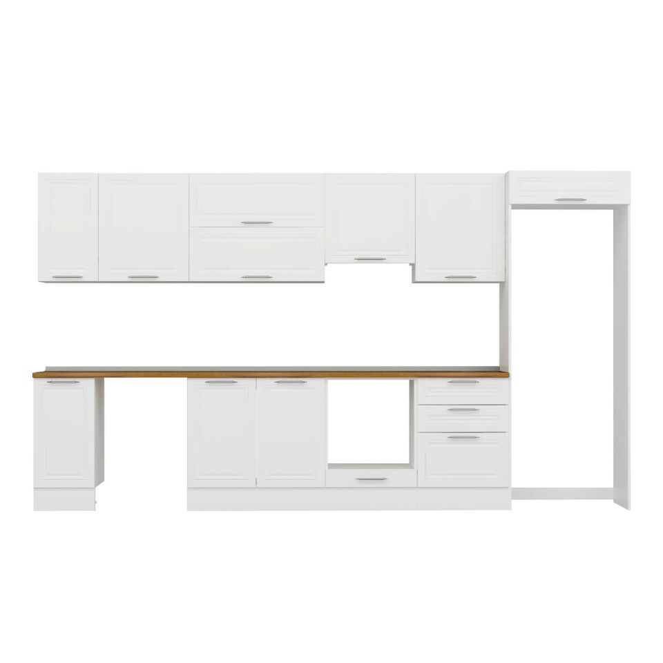 Alvinka 390X222 Cm Klasik Mebran Mutfak Dolabı Mb-E90S40S60-1 Mebran | Beyaz - Suntalam