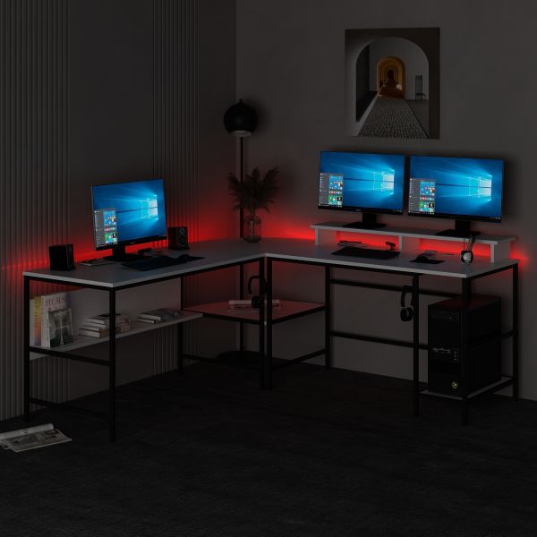 Minar Greta RGB Led Işıklı L Köşe Çalışma Masası - Beyaz
