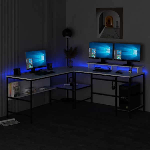 Minar Greta RGB Led Işıklı L Köşe Çalışma Masası - Beyaz