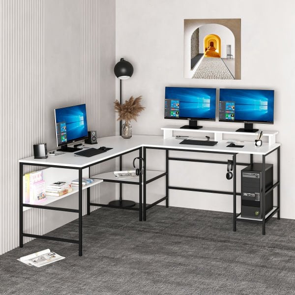 Minar Greta RGB Led Işıklı L Köşe Çalışma Masası - Beyaz