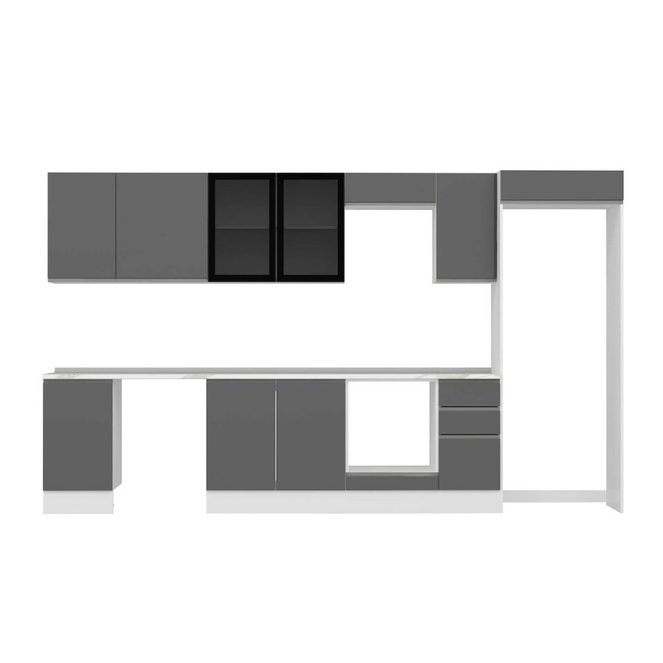 Alvinka 365X222 Cm High Gloss Mutfak Dolabı Mb-E80S45S40-3 High Gloss | Antrasit - Mdf