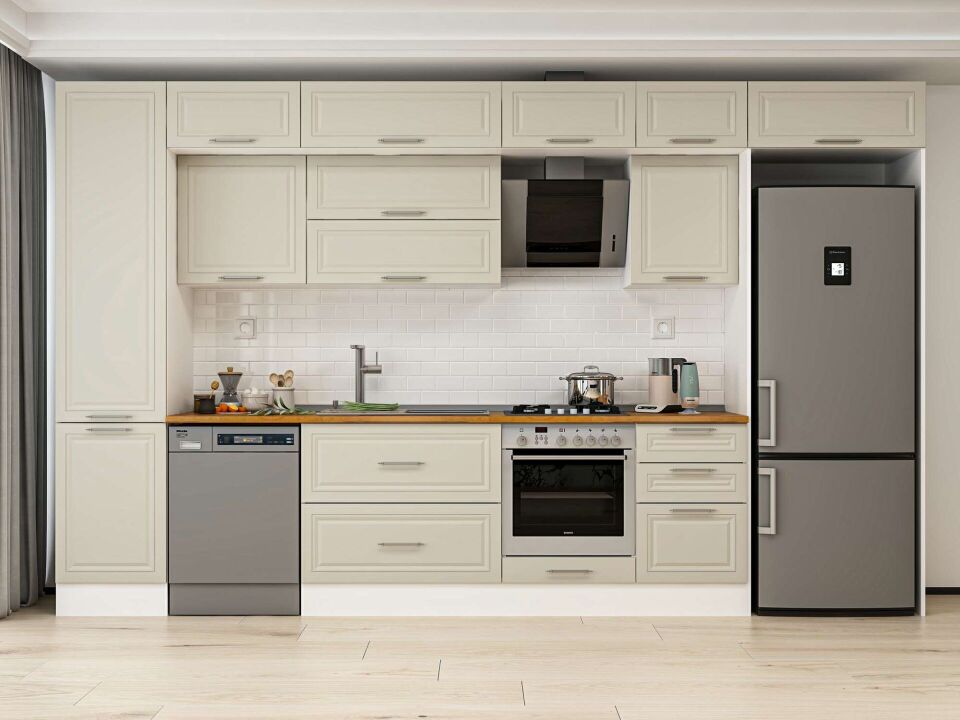 Alvinka 380X240 Cm Klasik Mebran Mutfak Dolabı Mbb-E80B50S50-2 Mebran | Kumtaşı - Mdf