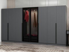 Kale Plus 8 Mebran Kapaklı 2Ç Dolap Antrasit Mebran Füme Cam 210CM