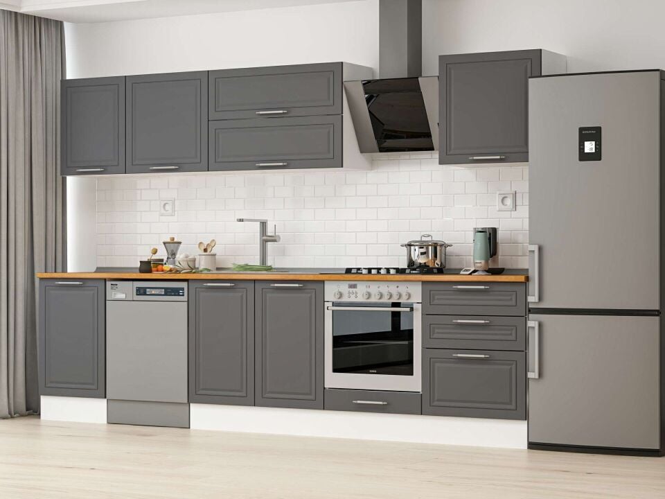 Alvinka 320X210 Cm Klasik Mebran Mutfak Dolabı M-E90S50S60-2 Mebran | Antrasit - Mdf