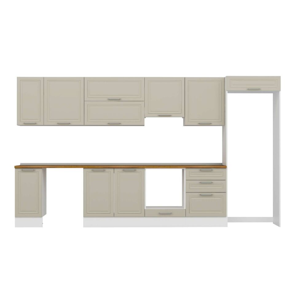 Alvinka 390X222 Cm Klasik Mebran Mutfak Dolabı Mb-E90S40S60-1 Mebran | Kumtaşı - Suntalam