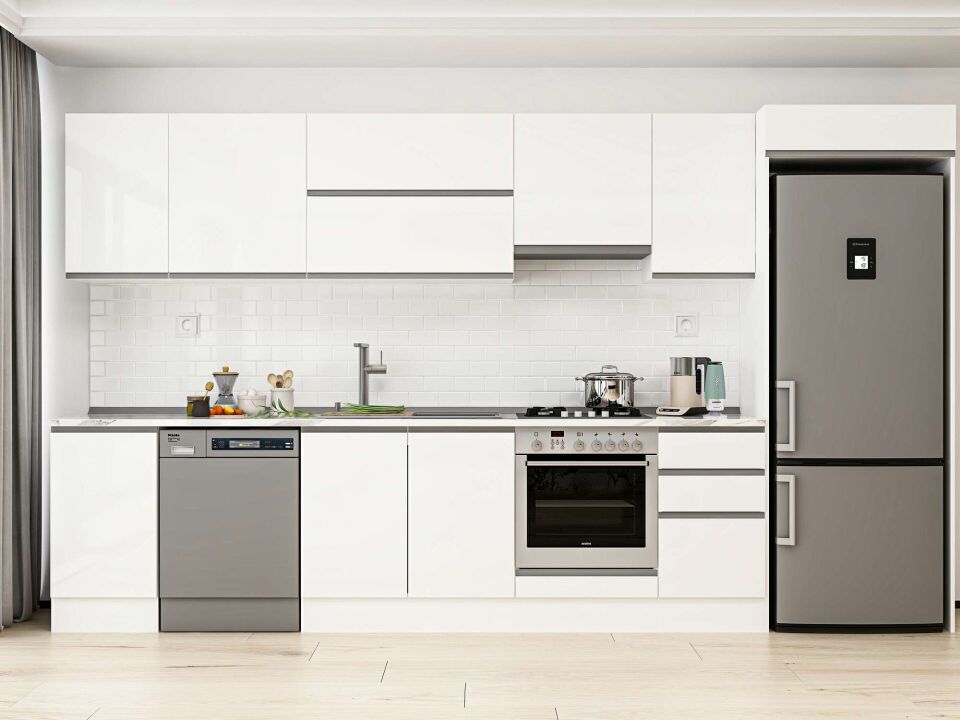 Alvinka 370X222 Cm High Gloss Mutfak Dolabı Mb-E80S45S45-1 High Gloss | Beyaz - Mdf