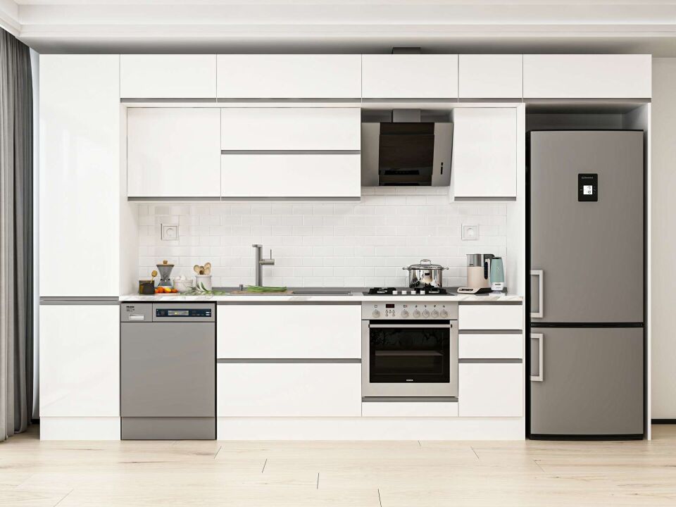 Alvinka 370X240 Cm High Gloss Mutfak Dolabı Mbb-E80B50S40-2 High Gloss | Beyaz - Mdf