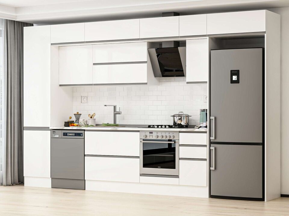 Alvinka 370X240 Cm High Gloss Mutfak Dolabı Mbb-E80B50S40-2 High Gloss | Beyaz - Mdf