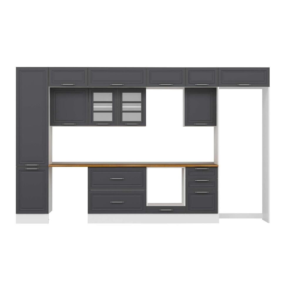 Alvinka 380X240 Cm Klasik Mebran Mutfak Dolabı Mbb-E80B50S50-3 Mebran | Antrasit - Suntalam