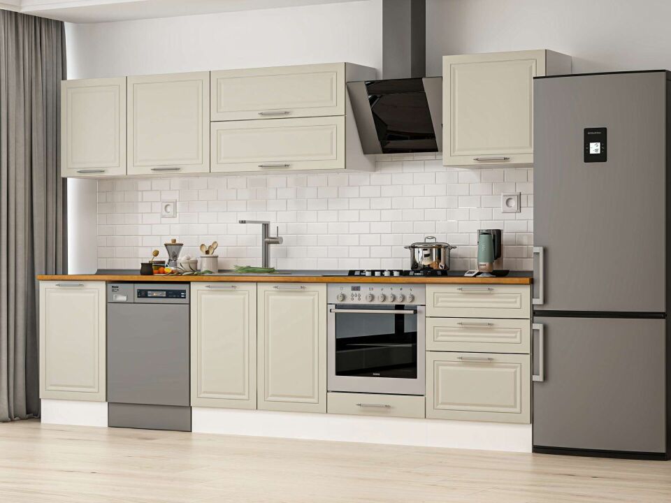 Alvinka 320X210 Cm Klasik Mebran Mutfak Dolabı M-E90S50S60-2 Mebran | Kumtaşı - Mdf