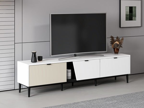 Yelena Tv Ünitesi - Beyaz/Siyah/Kumtaşı