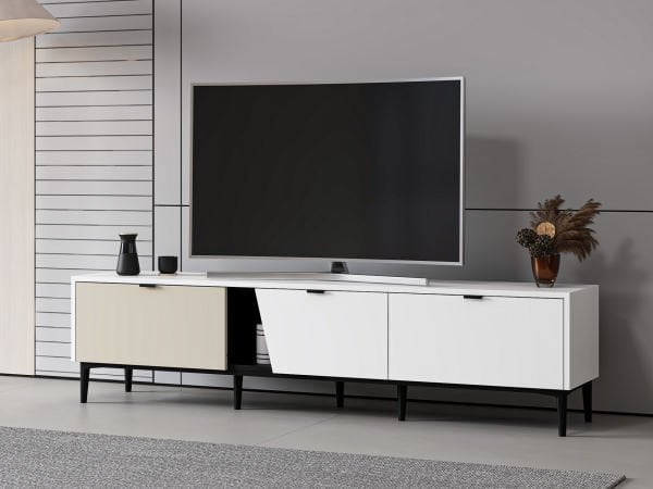 Yelena Tv Ünitesi - Beyaz/Siyah/Kumtaşı