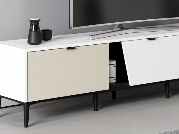 Yelena Tv Ünitesi - Beyaz/Siyah/Kumtaşı