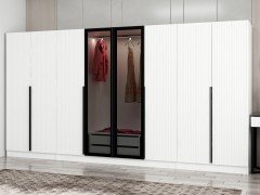 Kale Plus 8 Mebran Kapaklı 2Ç Dolap Beyaz Mebran Füme Cam 210CM