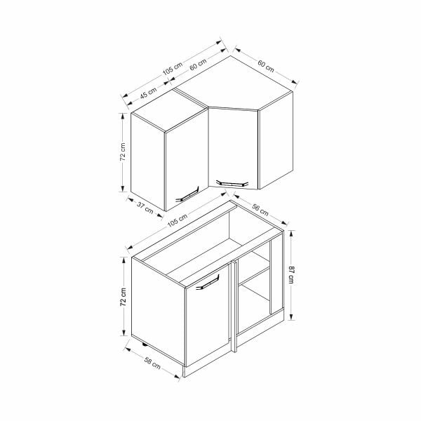 Minar 105Cm Köşe Mutfak Dolabı - Beyaz K105-B1