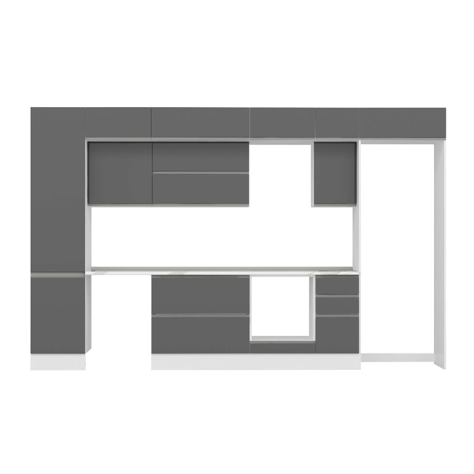 Alvinka 370X240 Cm High Gloss Mutfak Dolabı Mbb-E80B50S40-2 High Gloss | Antrasit - Suntalam