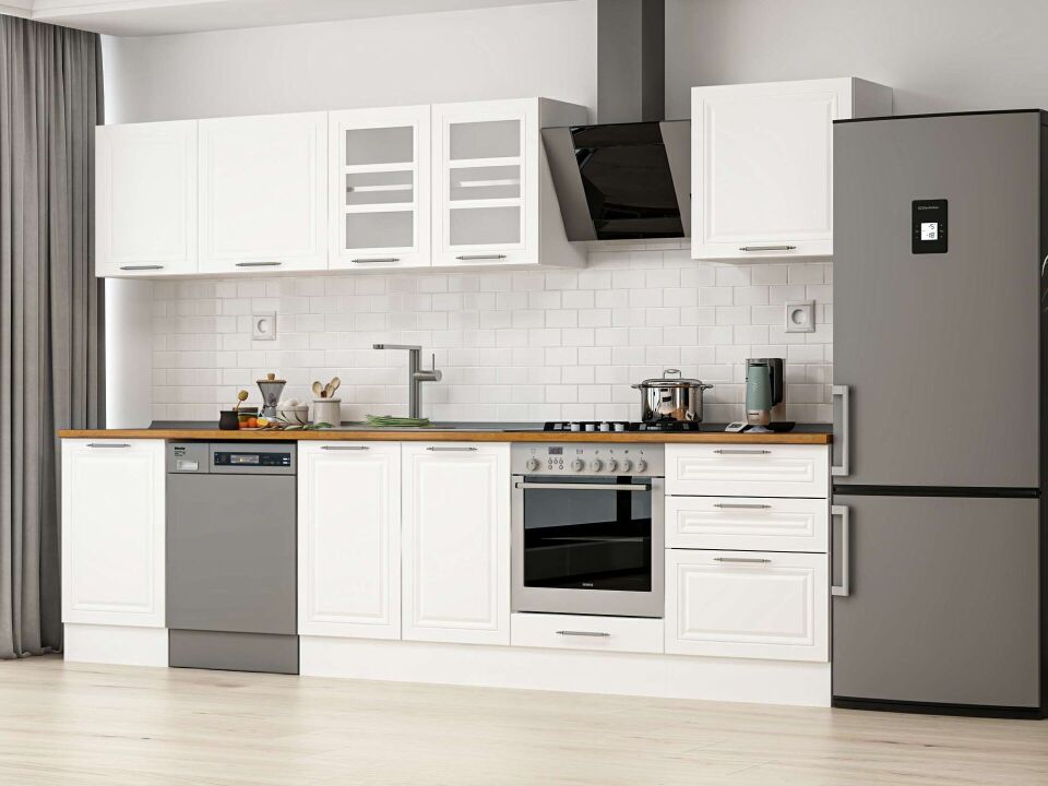 Alvinka 320X210 Cm Klasik Mebran Mutfak Dolabı M-E90S50S60-3 Mebran | Beyaz - Suntalam