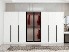 Kale Plus 8 Mebran Kapaklı 4Ç Dolap Beyaz Mebran Füme Cam 210CM