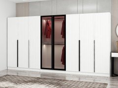 Kale Plus 8 Mebran Kapaklı 4Ç Dolap Beyaz Mebran Füme Cam 210CM