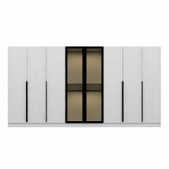 Kale Plus 8 Mebran Kapaklı 4Ç Dolap Beyaz Mebran Füme Cam 210CM