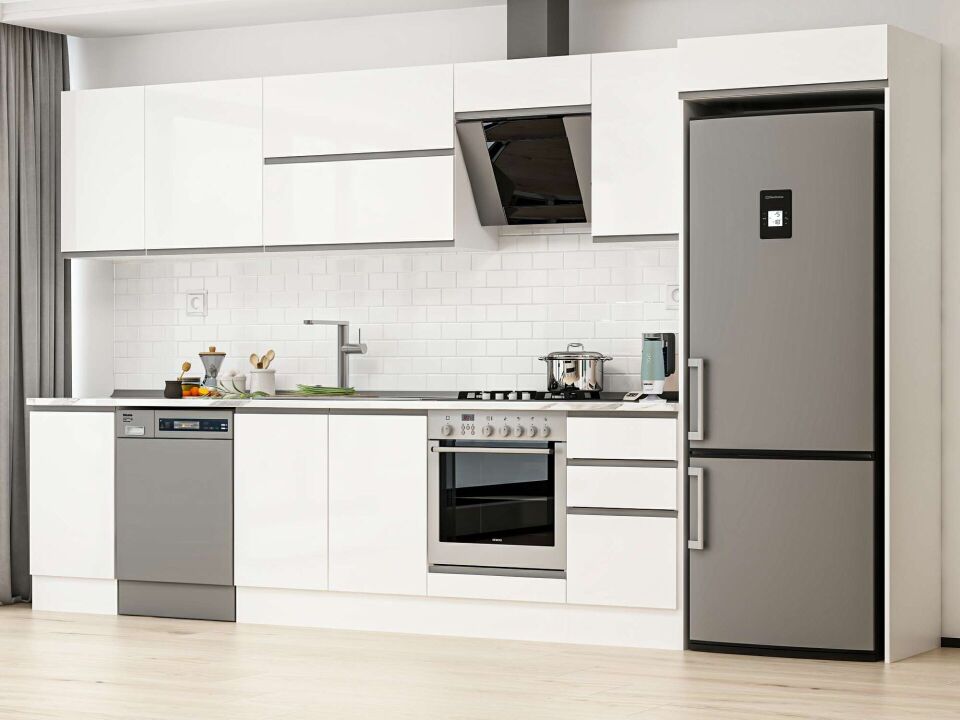 Alvinka 370X222 Cm High Gloss Mutfak Dolabı Mb-E80S45S45-2 High Gloss | Beyaz - Suntalam