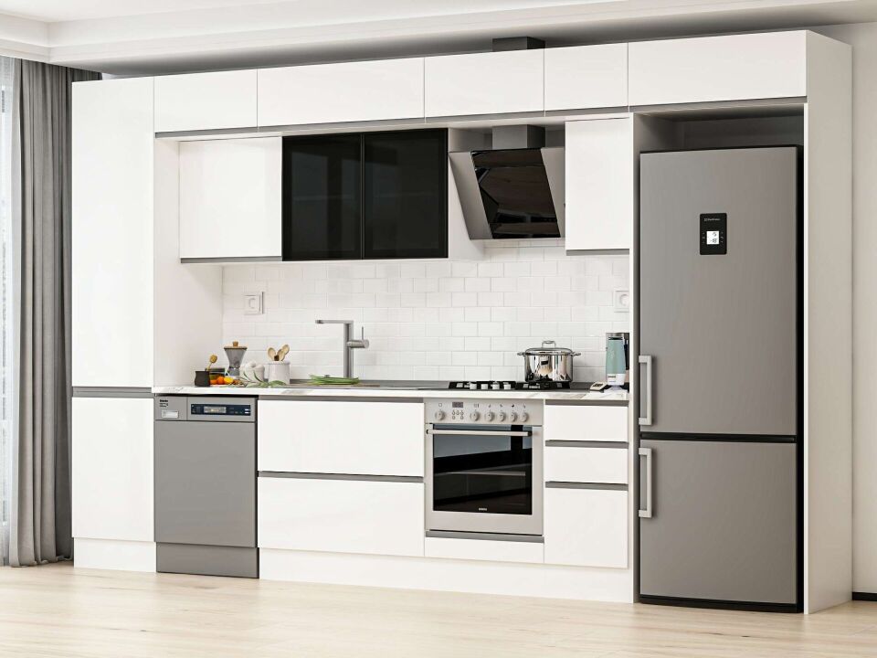 Alvinka 370X240 Cm High Gloss Mutfak Dolabı Mbb-E80B50S40-3 High Gloss | Beyaz - Suntalam