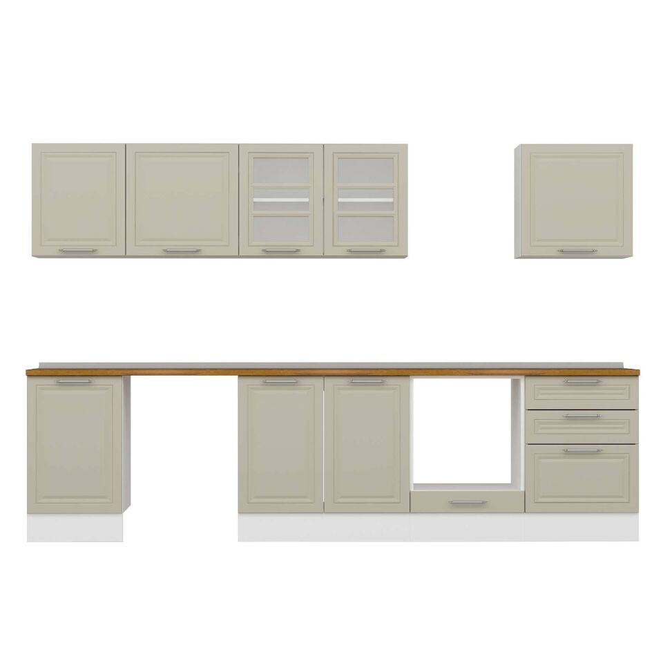 Alvinka 320X210 Cm Klasik Mebran Mutfak Dolabı M-E90S50S60-3 Mebran | Kumtaşı - Suntalam