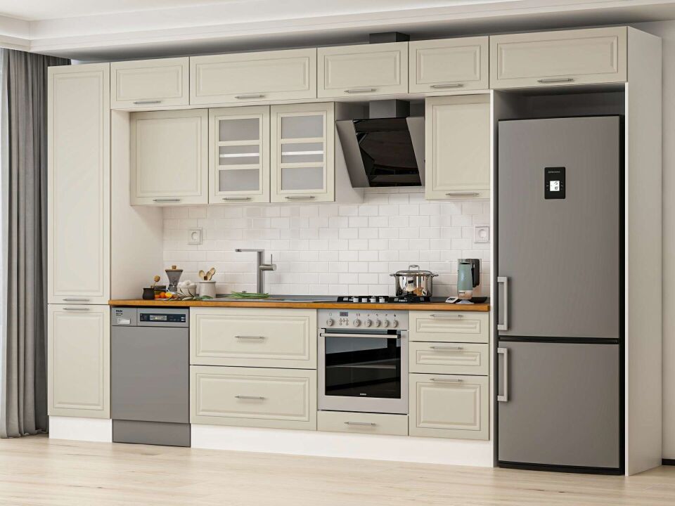 Alvinka 380X240 Cm Klasik Mebran Mutfak Dolabı Mbb-E80B50S50-3 Mebran | Kumtaşı - Mdf
