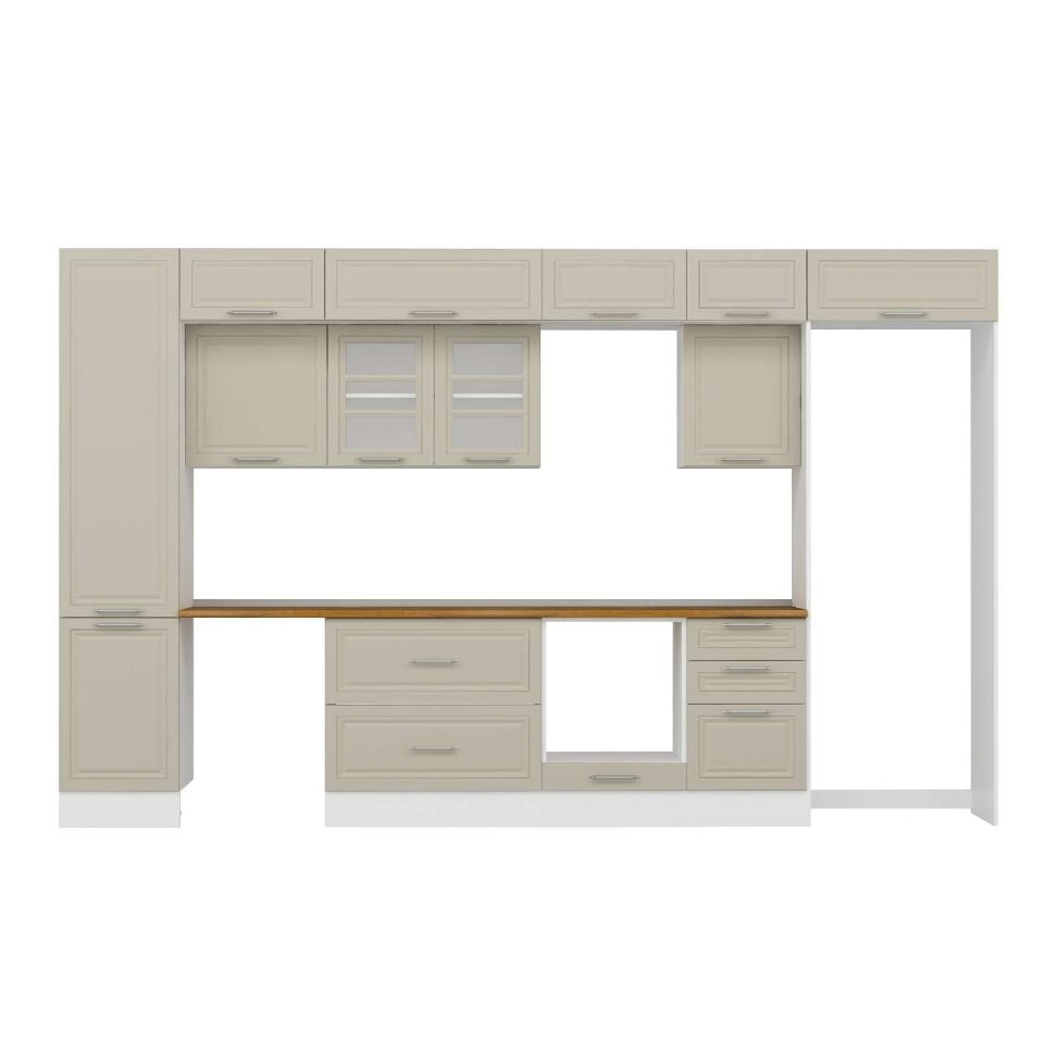 Alvinka 380X240 Cm Klasik Mebran Mutfak Dolabı Mbb-E80B50S50-3 Mebran | Kumtaşı - Mdf