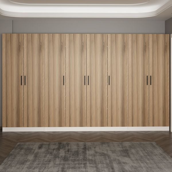 Minar Kale 210 Cm 8 Kapaklı 6B Raf Portmanto Beyaz Dore