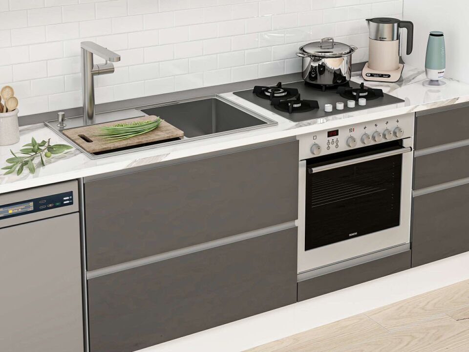 Alvinka 370X240 Cm High Gloss Mutfak Dolabı Mbb-E80B50S40-3 High Gloss | Antrasit - Suntalam